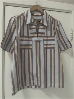 Tory Burch Striped Short-Sleeve Blouse | New Without Tags